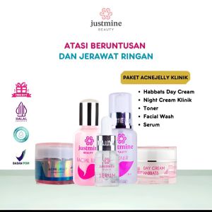 Justmine Skincare Paket Acne jelly jerawat beruntusan Remove spot flek hitam glowing wajah kusam