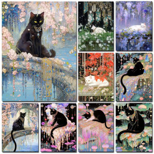 Black Cat Flowers Floral Artwork Jigsaw Puzzle 1000Pieces Stress Relief Puzzle Wall Art Decor Gift