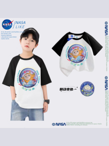 NASA Kids Short Sleeve T-Shirt Color Changing Egg Boy Summer Fashion Brand Cotton Top Breathable round Neck Cartoon Print