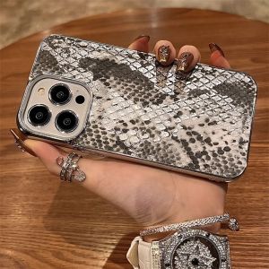 Elegant Grey White Snake Pattern Phone Case for  15 pro Max 14 13 12 Full Cover Anti Fall Womens Style Creative Protection
