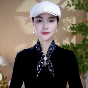 Fashionable Ice Silk Satin Scarf with Butterfly Knot Beads Versatile Magnetic Clasp Lazy Girl Scarf Elegant Trendy Spring Autumn