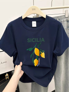 Pure Cotton Short Sleeve T-Shirt Women Summer New Exclusive Mango Letter Print Loose round Neck Top Comfortable Breathable