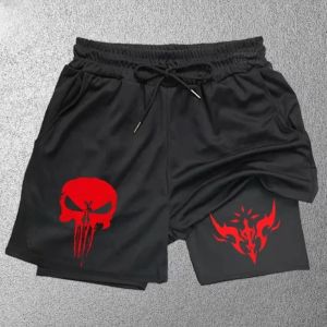 Mens Fashion Printed Performance Shorts Gym Casual Sports Shorts Training Running 2-in-1 Mesh Sports Shorts