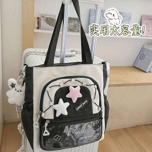 Túi Đeo Chéo Vải Canvas Dung Tích Lớn Túi Học Sinh Tiểu Học Túi Học Sinh Trung Học Túi Cầm Tay Trong Suốt Túi Học Sinh