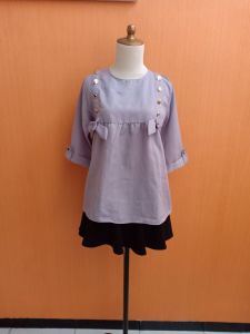 atasan wanita abu muda pastel M L cewek blouse kerja kuliah santai kancing