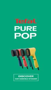 (สินค้าแถมฟรี)TEFAL เครื่องรีดถนอมผ้าแบบพกพา TEFAL PURE POP รุ่น DT2026E1 สีเหลือง