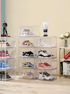 BM Acrylic Shoe Box Clear Magnetic Stackable Organizer Large Space Container Storage Shoe Box Side Door