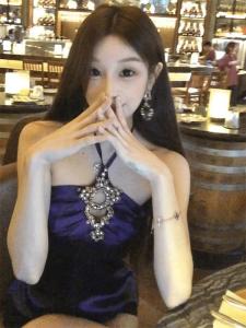 Áo Ba Lỗ Không Tay Ôm Vừa Vặn Màu Tím Đính Kim Cương Cổ Cao Mùa Hè Cho Nữ Áo Khoác Ngoài Ngắn Không Tay Phong Cách Ngọt Ngào