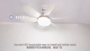Strong wind force Ceiling Fan Light: White Body Wood Grain Blades Three-Color Light Adjustable Three-Speed ​​Wind Silent Fan