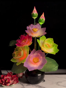 LED bonsai flower Buddha lamp display colorful fiber optic simulated lotus lamp Buddha lamp lotus flower lamp offering lamp potted plant plug-in