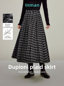 INMAN | Váy Xếp Ly Cạp Cao Kẻ Ca Rô Vải Flannel Phong Cách Vintage