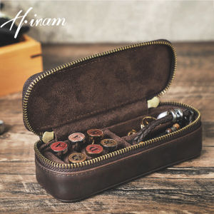 Hiram กล่องจัดเก็บเครื่องประดับหนังเครซีฮอร์สผู้ชายหรูหราย้อนยุคกระดุมข้อมือกล่องเก็บเครื่องประดับของขวัญท่องเที่ยวกล่องเก็บแหวน