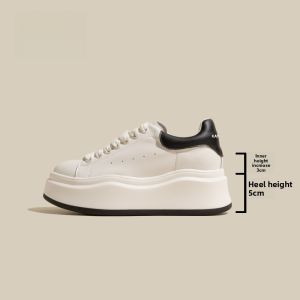 KAMIGAO | Casual Thick Bottom Platform Sneakers Womens Leather Heightening Shoes Spring Autumn New Style Flatform Slip-On Round Toe