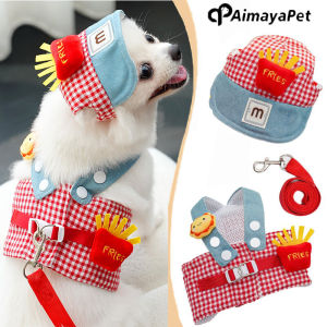 AIMAYAPET 3Pcs/Set Pet Harness Traction Rope Pet Wire Rope Pulling Cute Hat Puppy Clothes Outgoing Pulling Harness
