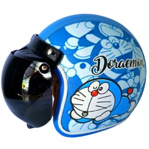 Helm Bogo Dewasa Full Leher Retro Karakter Doraemon + Kaca