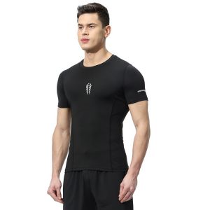 Luoke Mens Fitness Suit High Elasticity and Quick Drying Tight Fitting Suit Sweaty Basketball Training Running Sports T-shirt