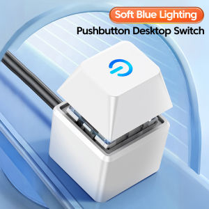 Computer Desktop Switch Blue LED Lights PC Motherboard External Start Power On/Off Button 1.8m Extension Cable for Home Office