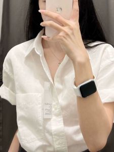 Elegant Pure Cotton Short Sleeve Ladies Shirt Shoulder Design Summer New Style Versatile Top Quality Button up Polo Neck