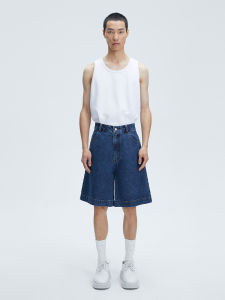 DLYANG Designer Brand High เอว Wide Leg Short กางเกงยีนส์ Fashion Urban ผ้าฝ้าย Mens Menyerap Sweat ฤดูร้อน กางเกงขาสั้น