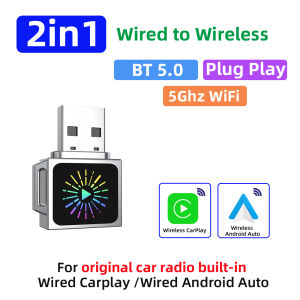 2 IN1 Wireless CarPlay Adapter Converts Wired to Wireless CarPlay Adapter for iPhone Wireless Control Plug & Play CarPlay