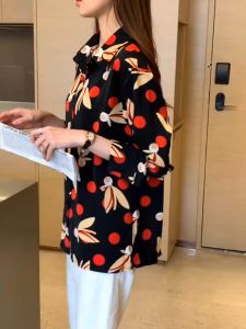 Tianshun Lapel Korean Version Chiffon Polka Dot Top OL Casual Long Sleeved Shirt Womens Fashion Shirt
