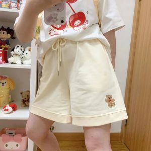 Quần Short Thể Thao Mùa Hè Màu Xám Thêu Gấu Cỡ Lớn Cho Nữ Cỡ Lớn Quần Dài Thoải Mái Dễ Thương Đa Năng Cạp Cao Thẳng