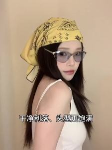 Nữ Xanh Tranh Sơn Dầu Vuông Nhỏ Khăn Satin Mỏng Khăn Trùm Đầu Quấn Cổ Thời Trang Chống Nắng 70x70cm