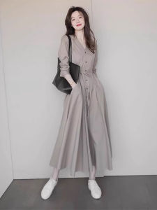 YUFUQING | Elegant Shirt Dress Long Skirt European Style Early Autumn New Arrival High Waist Loose Fit Polyester Fiber Casual Wear