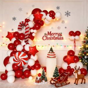 101-Piece Christmas Themed Party Balloon Decoration Set Red Candy Canes Red Pinwheel Balloons Paired with Red and White Balloons Perfect for Birthday Parties Family Gatherings Christmas Parties Balloon Decoration Sets for Mall Events Does Not In...