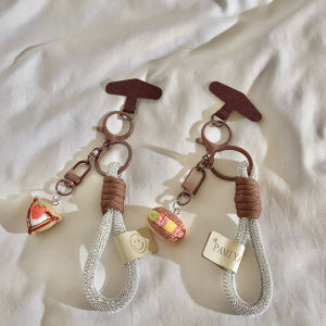 สร้อยคอจี้โทรศัพท์มือถือแบบสั้นสไตล์นิ่มๆ ทำจากไนลอนทอ จี้โทรศัพท์มือถือรูปเค้ก 3 มิติ ลายองุ่น จี้กุญแจ อุปกรณ์เสริมโทรศัพท์มือถือ