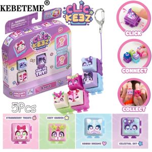 KEBETEME 5/10Pcs Click Keez Keyboard Keychain Toys 5PACK Collectible Character Keyboard Keys Click and Clack Fidget Clicker Pendant Collectible for Kids