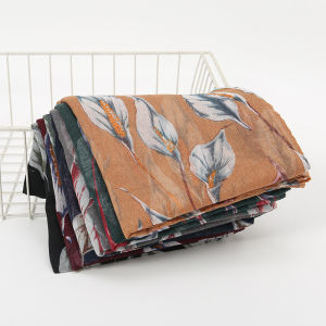 Jifang Women Leaves Floral Prints Voile Cotton Linen Pashmina Shawl Scarf Muslim Hijabs Shawls SL47