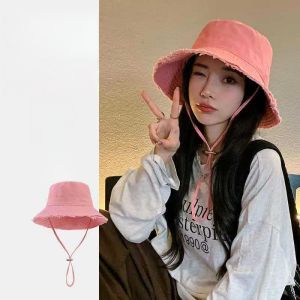 New Summer Fisherman Cap for Women Korean Pink Large-Brimmed Bucket Hat Outdoor Beach Travel Sunshade Panama Hats