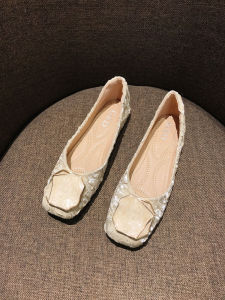 รองเท้าส้นแบนหัวเหลี่ยมสไตล์เกาหลีสำหรับผู้หญิง ฤดูใบไม้ผลิและฤดูร้อน รองเท้าส้นแบนแบบใหม่ รองเท้าผ้าใบ รองเท้าหัวเหลี่ยม รองเท้าส้นแบนแบบสวมสบาย