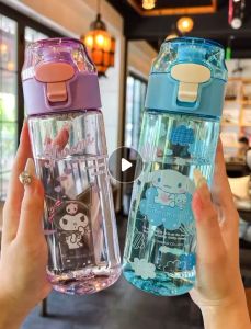 Sanrio Tritan BPA Free Cup 550ml Kuromi botol air Transparent Botol Air Water Tumbler Summer Portable Cups for Kids School Cinnamoroll water bottle travel mug cawan