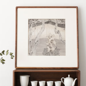 New Chinese Style Decorative Painting Square Three-Panel Tea Room Study Bedroom Office Homestay Artistic Black Walnut Frame