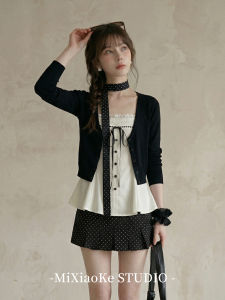 Korean Style Black Three Piece Set with Bow Dot