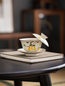 Hand-Painted Ceramic Tea Cup Anti-Scalding Ash Suspension Bowl Gongfu Tea Set Vintage Home Use Single Piece Tea Brewing Bowl