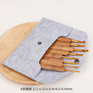 Bamboo Handle Crochet Hook Set Wool Crochet Needle DIY Hand Knitting Tools Sweater Needle round Head Carbonized Crochet Set