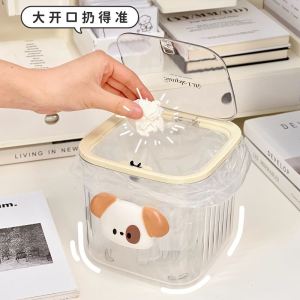 Desktop Storage Box Cute Square Clear with Cover Trash Can For Home Living Room Garbage Box Office Mini Wastebasket