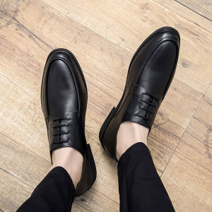 Leather Business Shoes Mens Korean Style British Casual Soft Leather Black Youth Formal Heightening Lace-Up Shoes Autumn Season