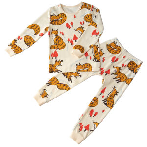 Warm Innerwear Set for Children Baby Boys Girls Home Clothes Underwear Cotton Polyester Blend Knitted Fabric Cartoon Style