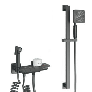 BESTH | Gunmetal Silver Simple Hot and Cold Water Copper Shower Set