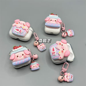 Cute 3D Sticker Compatible OPPO Enco Air4 New Sound Edition Pink Pig Head Bluetooth Protective Case Cartoon Strawberry Pig Girl Heart Earphone Cover Transparent Anti-Fall Soft Shell