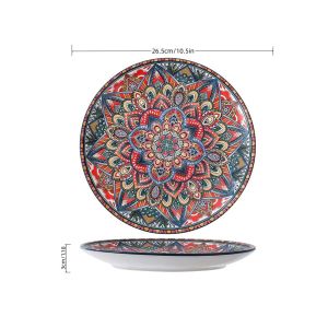 Bohemian-style round ceramic plate Creative shallow plate High-end exquisite steak plate 10-inch pasta plate