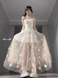 Beach Vacation Style Sweet Floral Long Skirt Strapless Net Gown Soft Wind Summer 2026 Womens Dress City Commute Travel