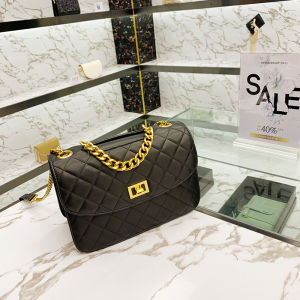 Charlie Kelli Womens Commuter Chain Shoulder Bag Handbag Diagonal Grid Pattern Stylish Casual Lock Buckle Closure Handbag