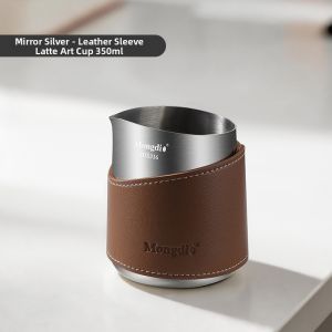 MONGDIO | Stainless Steel No Handle Leather Sleeve Milk Frothing Pitcher