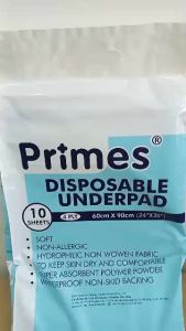 PRIMES DISPOSABLE UNDERPADS 60CM X 90CM  (10PCS/PACK) 4 PLY