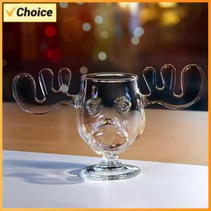 240ml 8Oz Christmas Elk Glass Cup Juice Milk Moose Mug Christmas Reindeer Head Beer Water Cup Xmas Holiday Party Drinkware Gifts